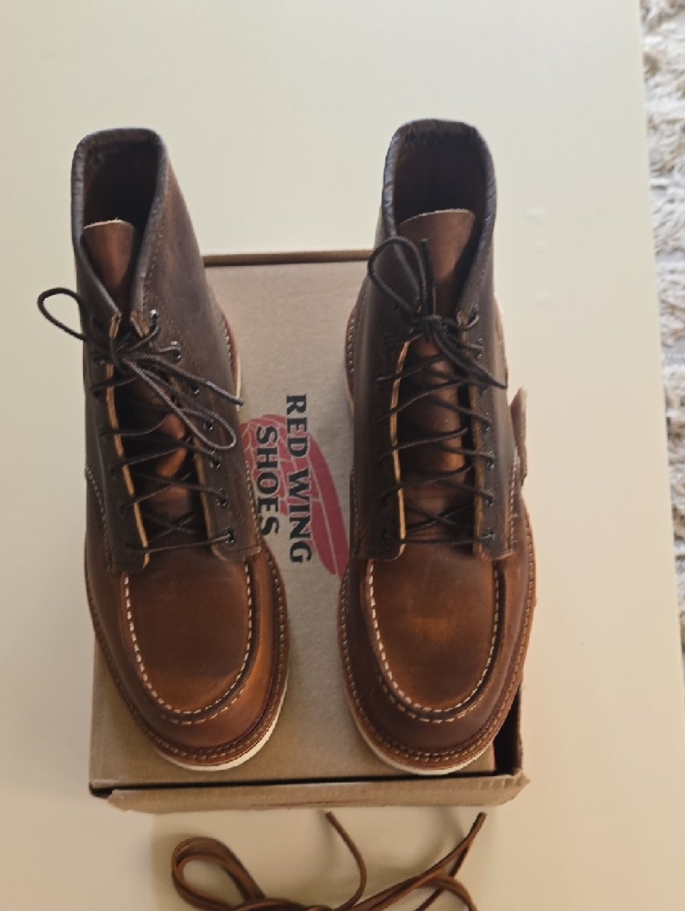 RED WING Men's Brown Leather Moc Toe Work Boots - Picture 15 of 16